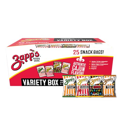 Zapp’s New Orleans Kettle-Style Potato Chips Variety Pack (1.5 oz Bags, 25 Count) – Includes Voodoo, Hotter N' Hot Jalapeno, Spciy Cajun Crawtators, Regular Perfect On-The-Go, Gluten Free Snack